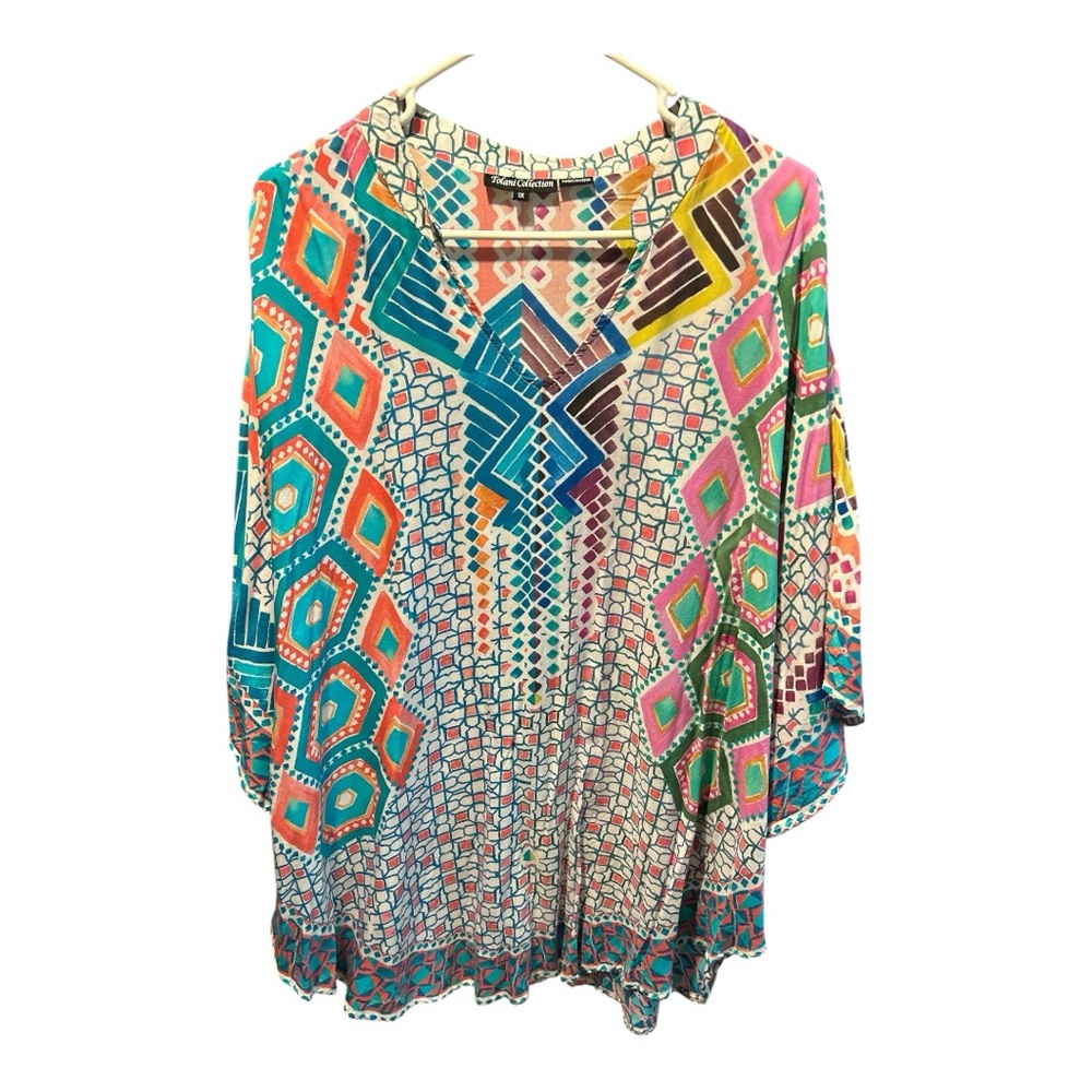 Tolani Multicolor Geometric Tunic Top